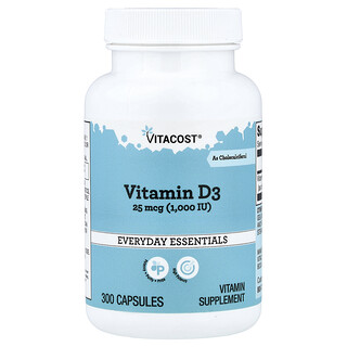Vitacost, Vitamina D3, 25 mcg (1000 UI), 300 cápsulas