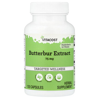 Vitacost, Butterbur extrakt, 75 mg, 120 kapslar
