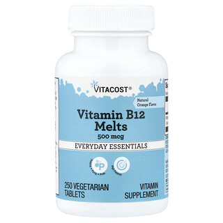 Vitacost, विटामिन बी12 पिघलने, प्राकृतिक नारंगी, 500 mcg, 250 शाकाहारी टैबलेट