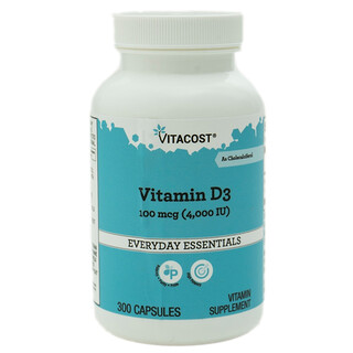 Vitacost, Βιταμίνη D3, 100 mcg (4000 IU), 300 Κάψουλες
