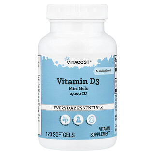 Vitacost, Everyday Essentials, мини-капсулы с витамином D3, 50 мкг (2000 МЕ), 120 мягких капсул