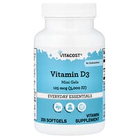 Vitacost, Vitamina D3, 3 mcg (5.000 UI), 200 Cápsulas Softgel