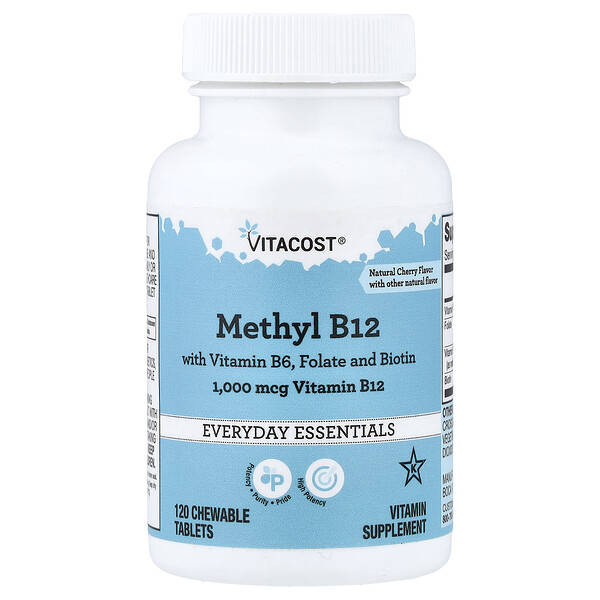 Vitacost Methyl B12 With Vitamin B6, Folate And Biotin, Natural Cherry, 120 Chewable Tablets