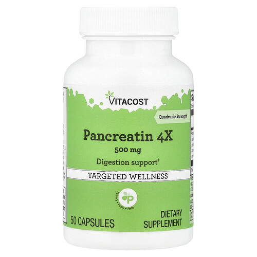Vitacost, Pancreatin 4X, 500 mg, 50 Capsules