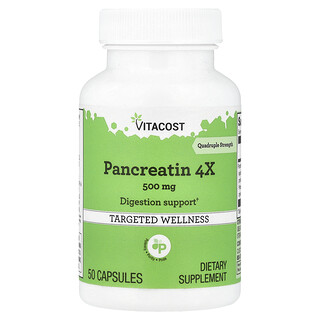 Vitacost‏, بنكرياتين 4X ، 500 ملجم ، 50 كبسولة