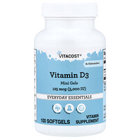 Vitacost, Vitamin D3 Mini Gels, 125 mcg (5,000 IU), 100 Softgels