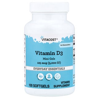 Vitacost, Vitamine D3 minigels, 125 mcg (5.000 IE), 100 softgels
