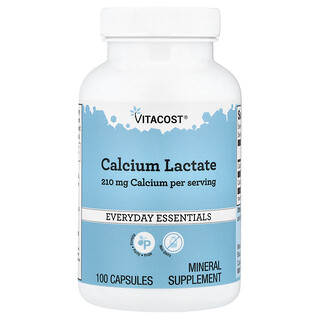 Vitacost, Everyday Essentials, Calcium Lactate, 100 Capsules (600 mg per Capsule)