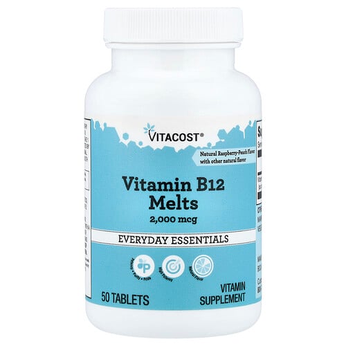 Vitacost, Vitamin B12 Melts, Natural Raspberry-Peach, 2,000 mcg, 50 Tablets
