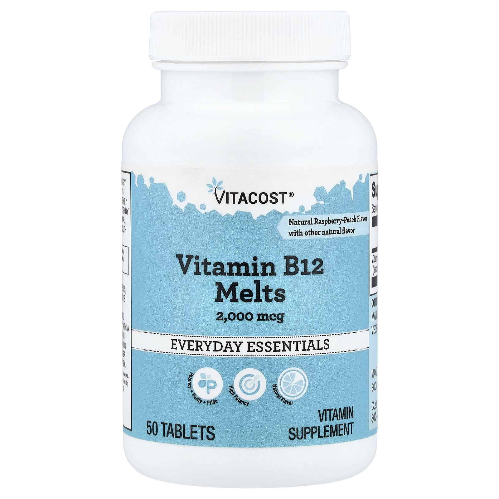 Vitacost (비타코스트), Vitamin B12 Melts, Natural Raspberry-Peach, 2,000 mcg, 50 Tablets
