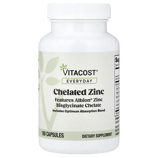 Vitacost, Zinc chélaté quotidien avec chélate de bisglycinate de zinc Albion®, 180 capsules
