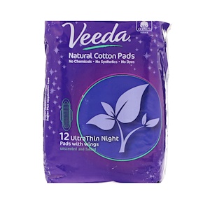 Отзывы о Veeda, Natural Cotton Pads with Wings, Ultra Thin, Night, 12 Pads