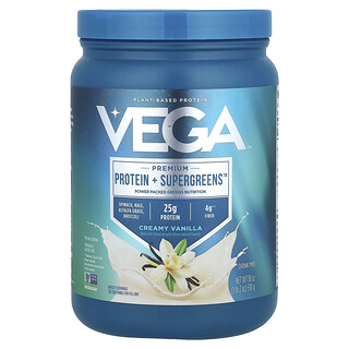Vega, Premium, Proteiini + Supergreens™, Kermainen vanilja, 510 g