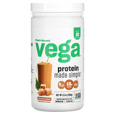 

Vega, Plant-Based Protein Made Simple, Caramel Toffee, 9.1 oz (258 g)