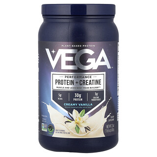 Vega, Proteína de rendimiento de origen vegetal más creatina, Vainilla cremosa, 624 g (1 lb 6 oz)