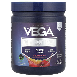 Vega, Suplemento energético para preentrenamiento, Ponche de frutas, 238 g (8,4 oz)