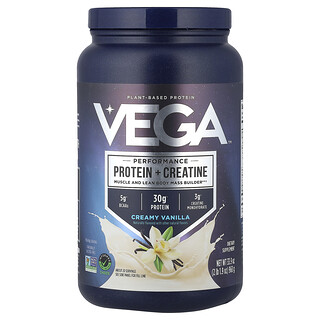 Vega, Växtbaserat prestandaprotein + kreatin, krämig vanilj, 960 g (2 lb 1.9 oz)