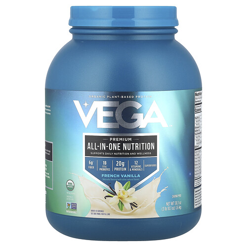Vega Organic Plant-Based Protein, Premium All-In-One Nutrition, French Vanilla , 3 lb 10.1 oz (1.6 kg)