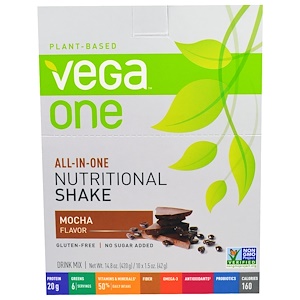 Vega, "Вега-один", коктейль со вкусом моккачино, 10 пакетиков по 1,5 унции (42 г)