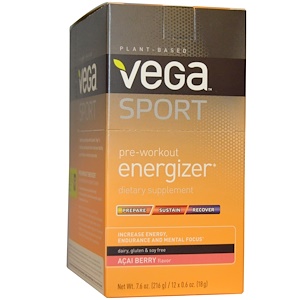 Отзывы о Вега, Sport, Pre-Workout Energizer, Acai Berry Flavor, 12 Packs, 0.6 oz (18 g) Each