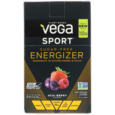 Vega Sport, Sugar-Free Energizer, Acai Berry, 30 Packs, 0.11 oz (3.2 g) Each
