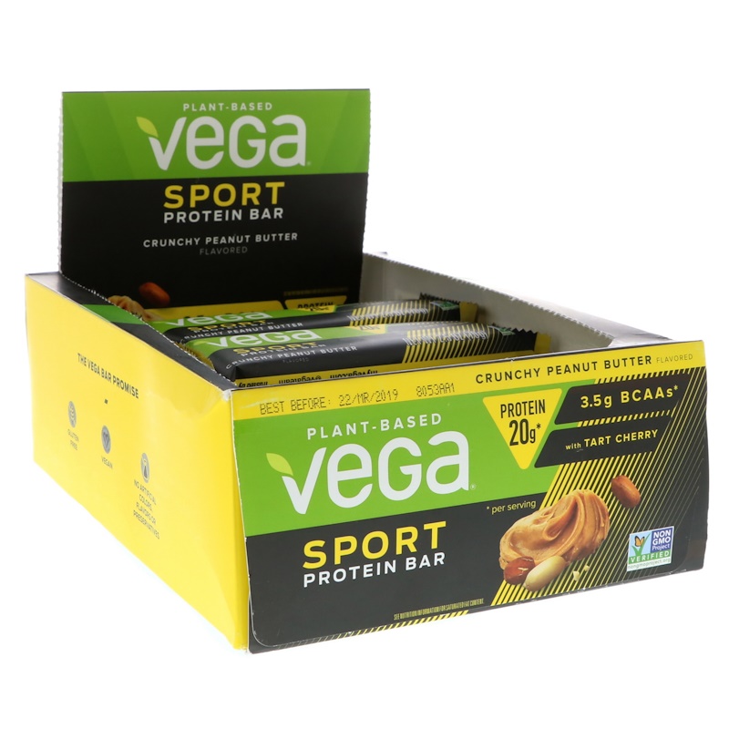 Vega, Sport, Protein Bar, Crunchy Peanut Butter, 12 Bars, 2.5 oz (70 g