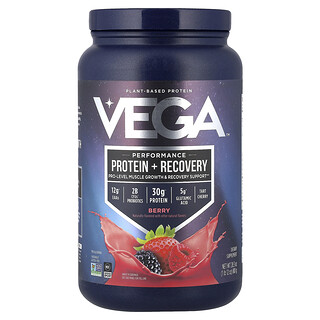 Vega, Växtbaserat protein, Performance Protein + Recovery, Bär, 801 g