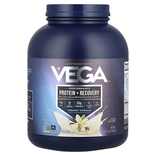 Vega, Växtbaserat protein, Prestationsprotein + återhämtning, krämig vanilj, 4 lb 1.8 oz (1.86 kg)