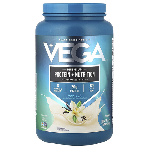 Vega, Plant-Based Protein, Premium Protein + Nutrition, Vanilla , 2 lb 4.4 oz (1 kg)