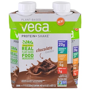 Vega, Протеин + коктейль, шоколад, 4 упаковки, 11 унций (325 мл) каждая