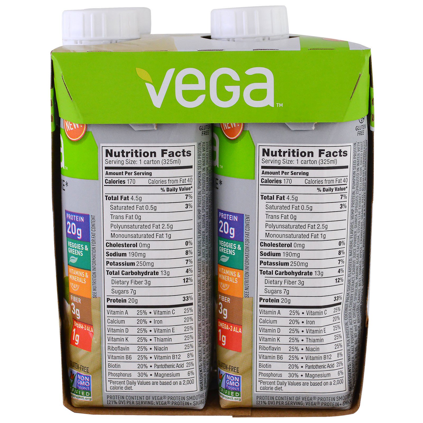 Vega Protein Shake Vanilla Flavored 4 Cartons 11 Oz 325 Ml Each