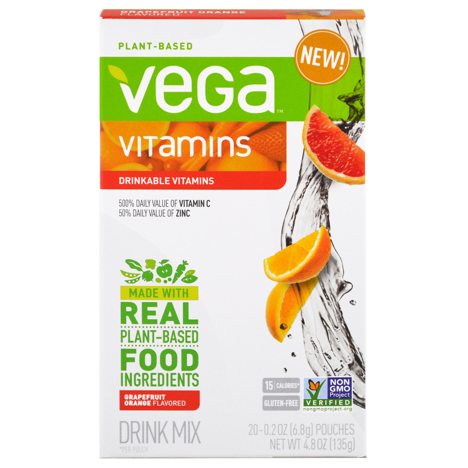 Vega, Смесь для приготовления напитков Vega, витамины, вкус грейпфрута и апельсина, 20 пакетиков, по 0,2 унции (6,8 g) каждый