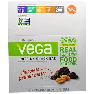 Отзывы о Вега, Plant-Based Protein and Snack Bar, Chocolate Peanut Butter, 12 Bars, 1.7 oz (49 g) Each