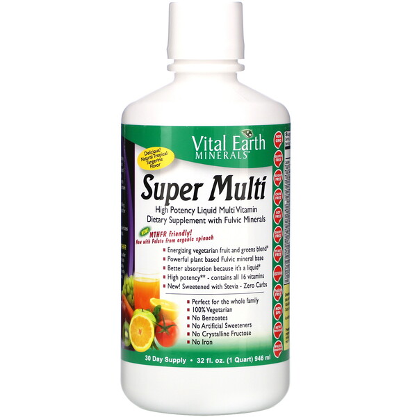 Vital Earth Minerals‏, Super Multi,  Natural Tropical Tangerine Flavor, 32 fl oz (946 ml)