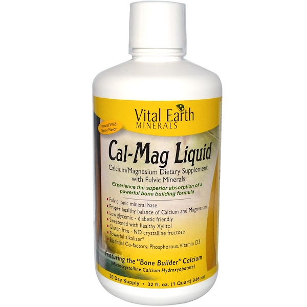 Vital Earth Minerals, Cal-Mag Liquid, Natural Wild Berry Flavor, 32 fl oz (946 ml) (Discontinued Item) 