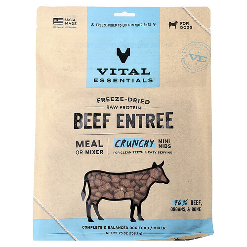 Vital Essentials Freeze-Dried Raw Protein Crunchy Mini Nibs For Dogs Beef Entree 25 oz (708.7 g)