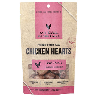 Vital Essentials, сублимированные необработанные лакомства для собак, со вкусом куриных сердечек, 53,9 г (1,9 унции)
