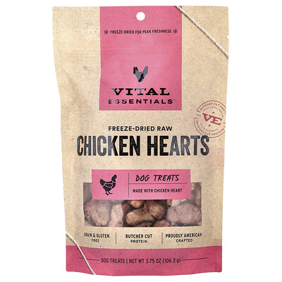 Vital Essentials, Freeze-Dried Raw Dog Treats, Chicken Hearts, 3.75 oz (106.3 g)