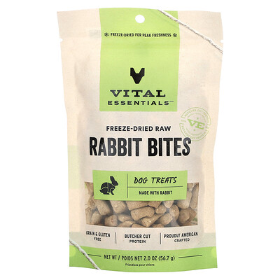 Vital Essentials  Freeze-Dried Raw Dog Treats  Rabbit Bites  2 oz (56.7 g)