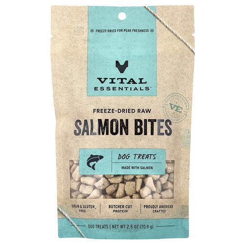 Vital Essentials, Frysetørkede rå hundegodbiter, laksebiter, 70,9 g