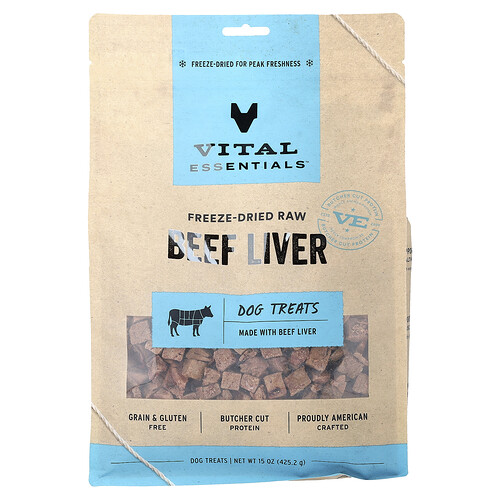 Vital Essentials Freeze Dried Raw Treats for Dogs, Beef Liver Bites Flavor (15 oz)