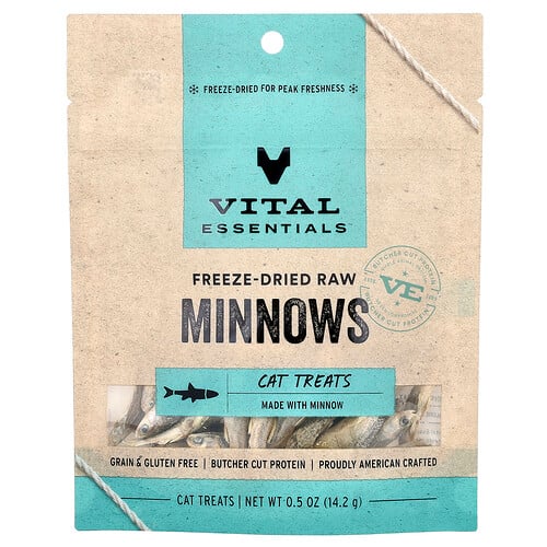 Vital Essentials Freeze Dried Single Ingredient Treats for Cats, Whole Minnows Flavor (0.5 oz)