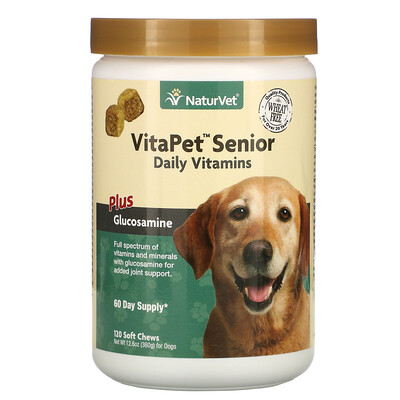 NaturVet VitaPet Senior Daily Vitamins, Plus Glucosamine, 120 Soft Chews, 12.6 oz (360 g)
