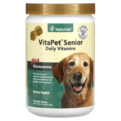 

NaturVet VitaPet Senior Daily Vitamins Plus Glucosamine For Dogs 120 Soft Chews 12.6 oz (360 g)