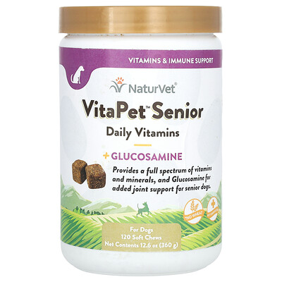 NaturVet VitaPet Senior Daily Vitamins + Glucosamine For Dogs 120 Soft Chews 12.6 oz (360 g)