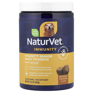 NaturVet, Immunity, VitaPet™ Senior Daily Vitamins with Calcium, For Dogs, Bacon & Chicken, 120 Soft Chews, 12.6 oz (360 g)