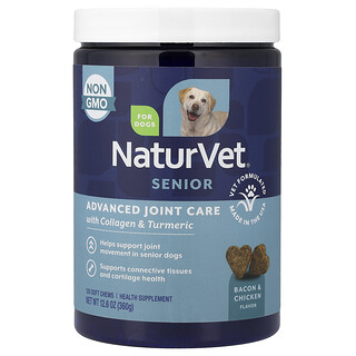 NaturVet, Senior, Fortschrittliche Gelenkpflege mit Kollagen und Kurkuma für Hunde, Speck und Huhn, 120 Kau-Snacks, 360 g
