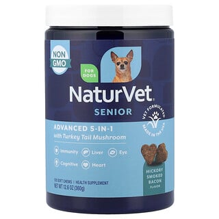 NaturVet, Senior Advanced 5-in-1 with Turkey Tail Mushroom, For Dogs, Hickory Smoked Bacon, 120 Soft Chews, 12.6 oz (360 g)