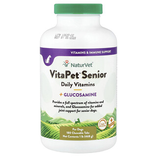 NaturVet, VitaPet™ Senior, Daily Vitamins + Glucosamin, für Hunde, 180 Kautabletten, 1 lb (468 g)