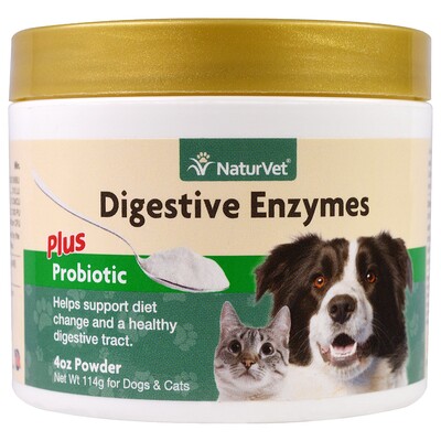 NaturVet Пищеварительные ферменты и пробиотики, для собак и кошек, порошок, 114 г (4 унции)